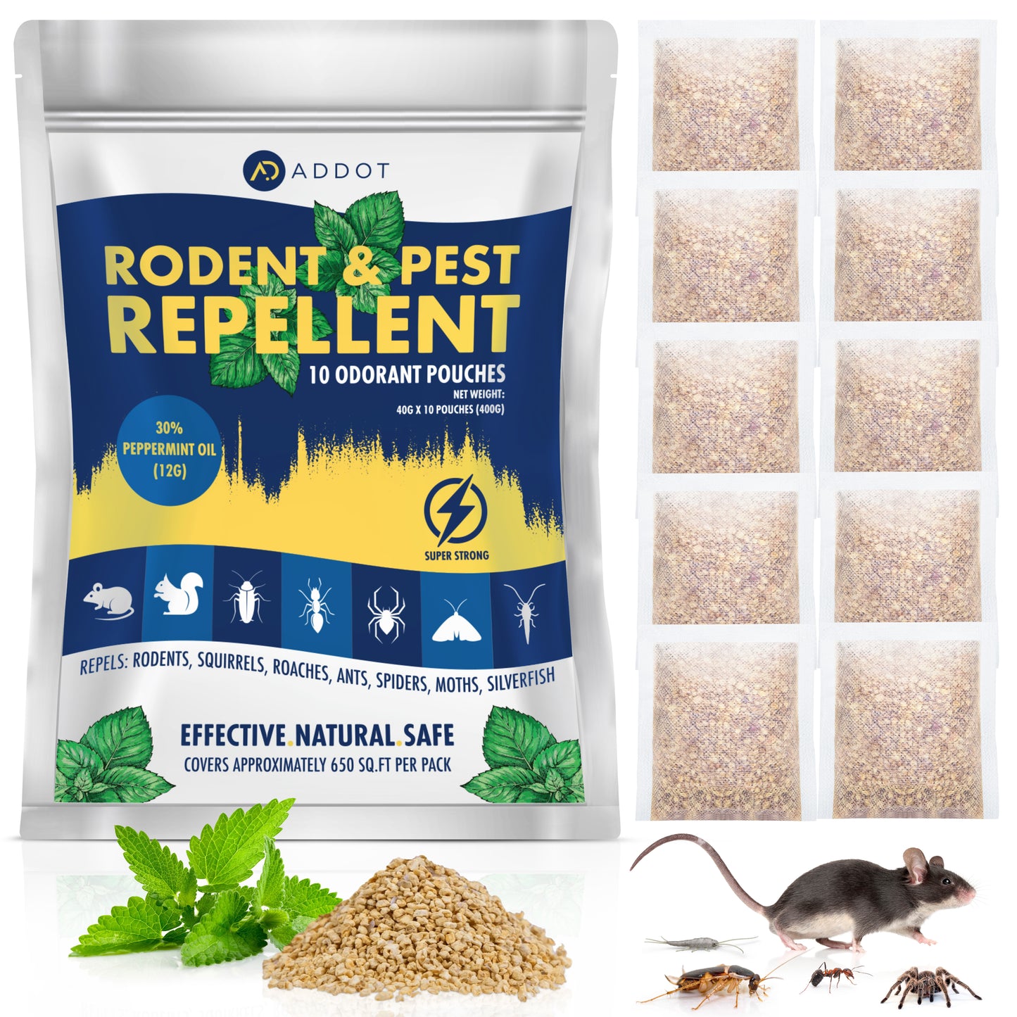 Rodent Mouse Repellent Indoor - Powerful Pest Repeller for Mice, Squirrels, Bats, and More - 10 Pack, 40g