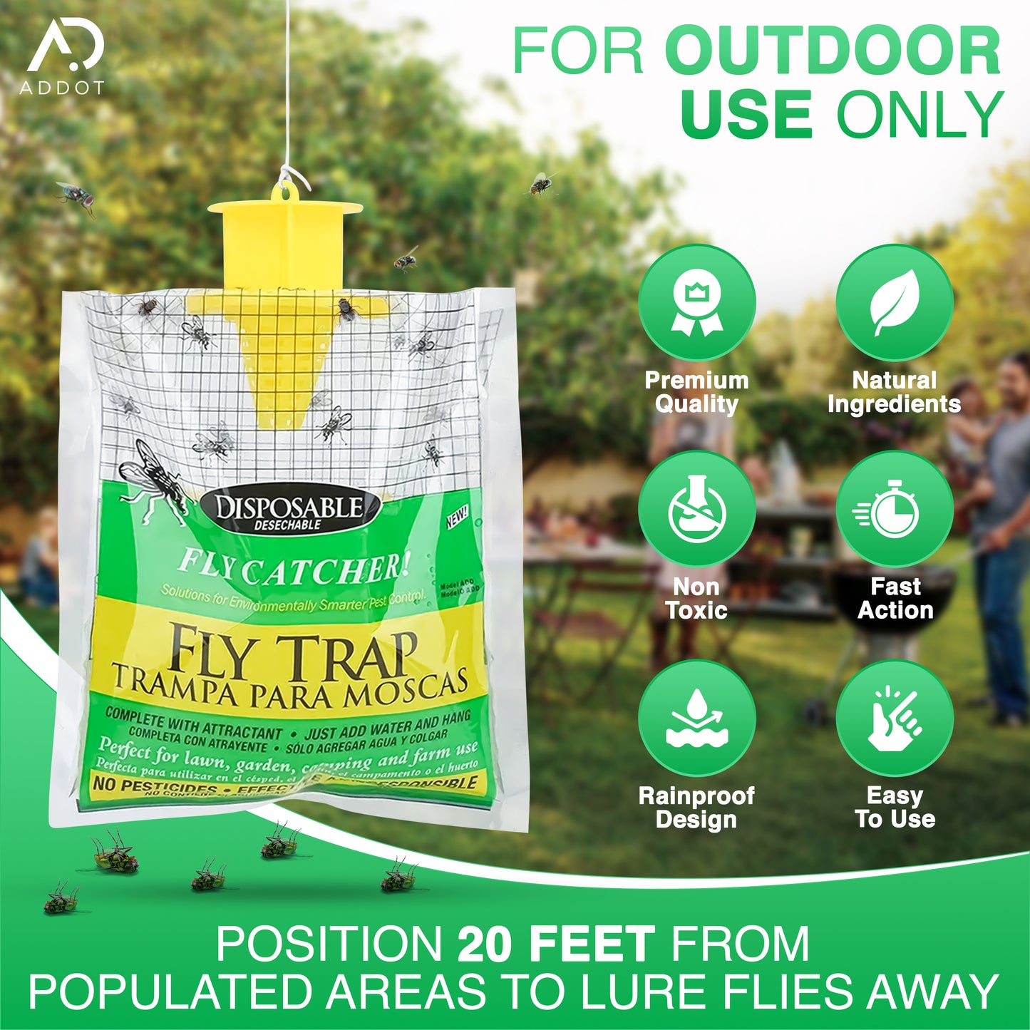 Outdoor Fly Traps Bag, Natural Pre baited Disposable Fly Catchers 4 pack
