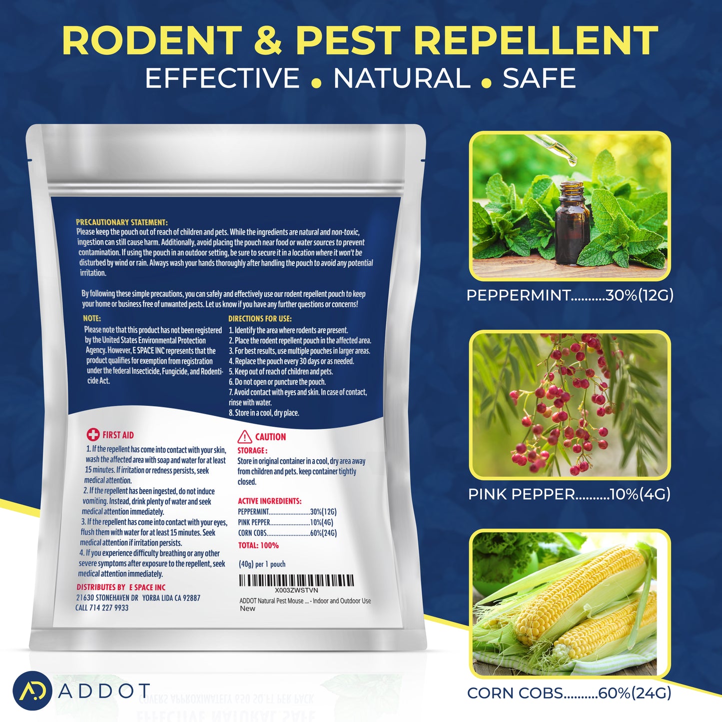 Rodent Mouse Repellent Indoor - Powerful Pest Repeller for Mice, Squirrels, Bats, and More - 10 Pack, 40g