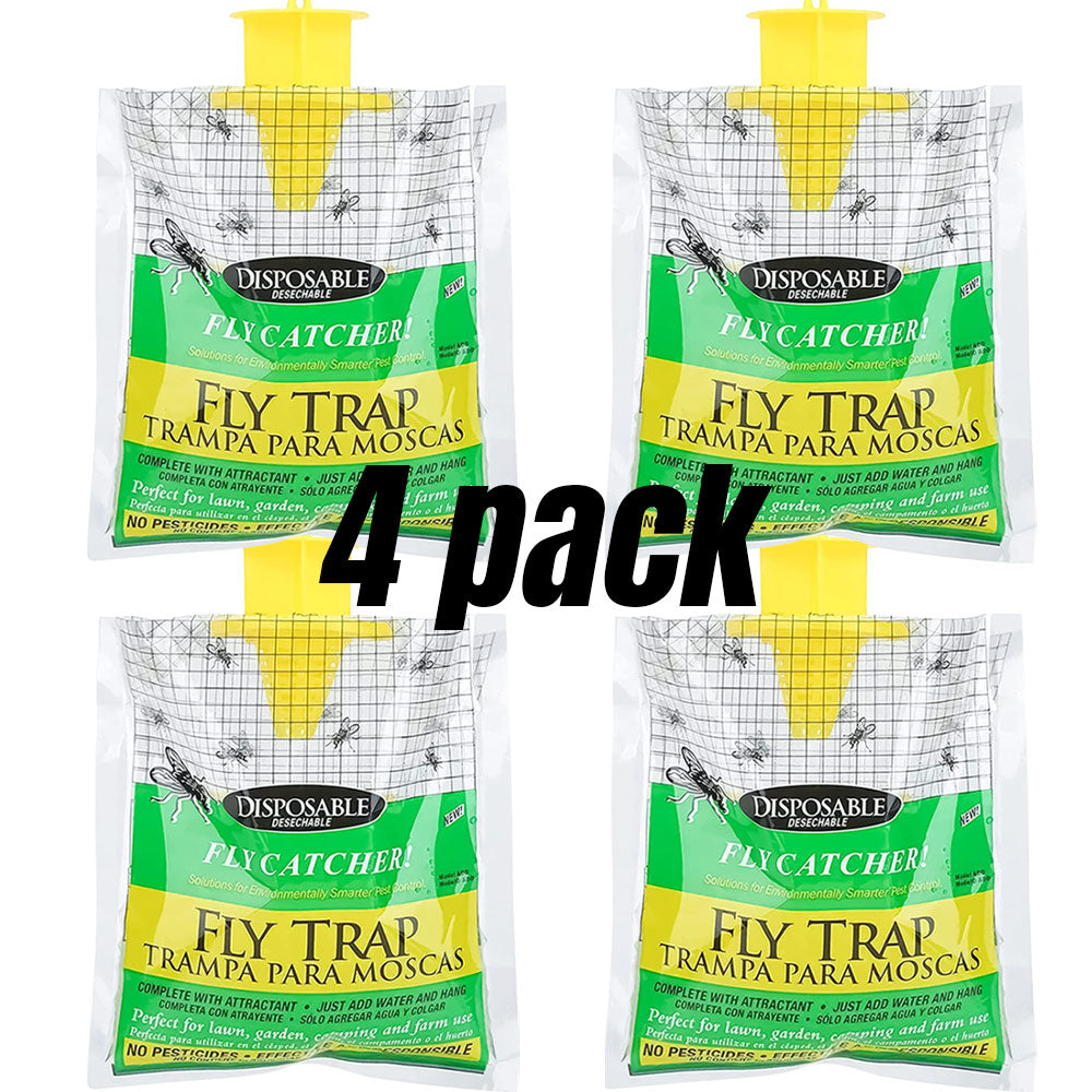 Outdoor Fly Traps Bag, Natural Pre baited Disposable Fly Catchers 4 pack