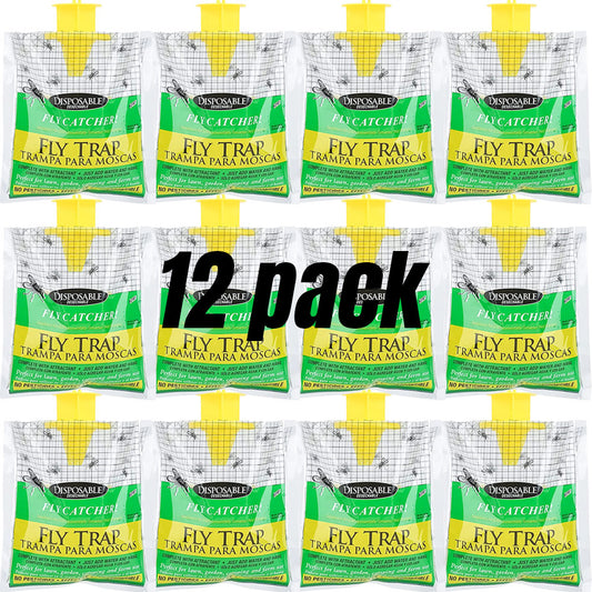 Outdoor Fly Traps Bag, Natural Pre baited Disposable Fly Catchers 12 pack