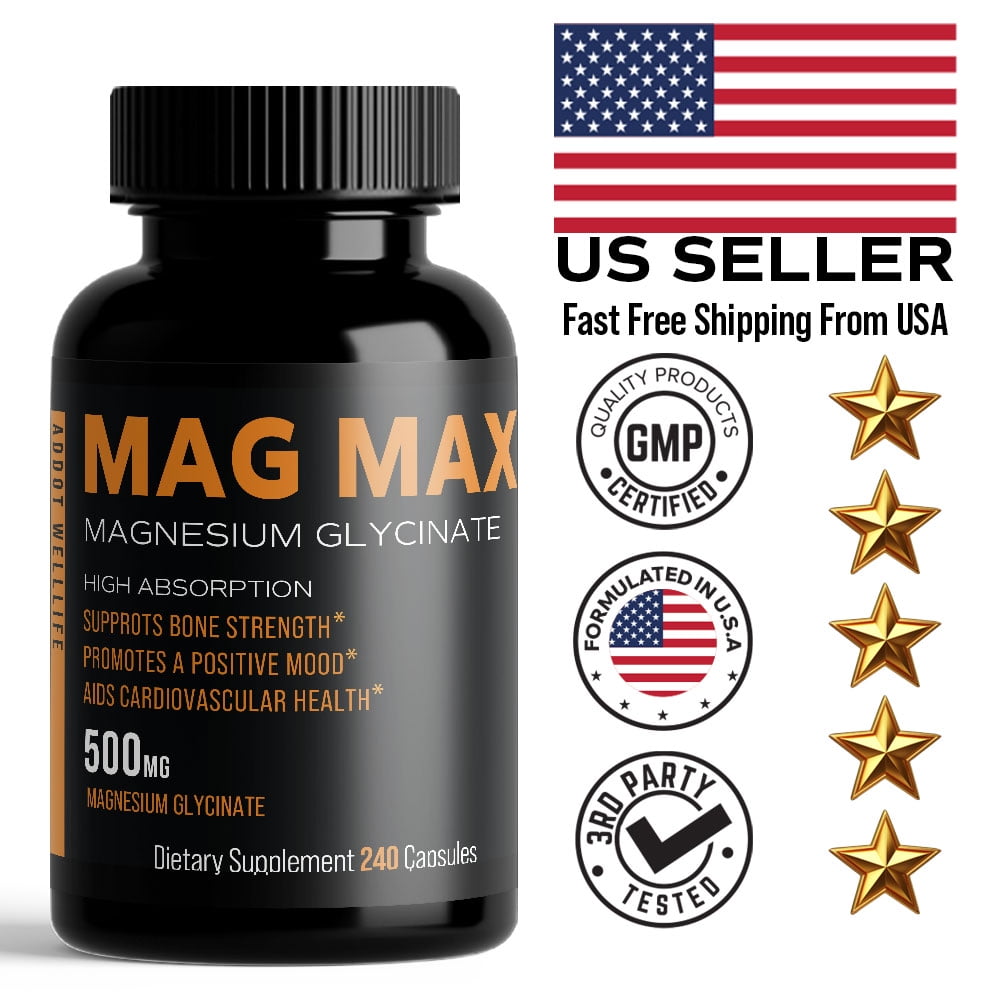 ADDOT WellLife Magnesium Glycinate 500mg Capsules - 240 Count, High Absorption & Gentle