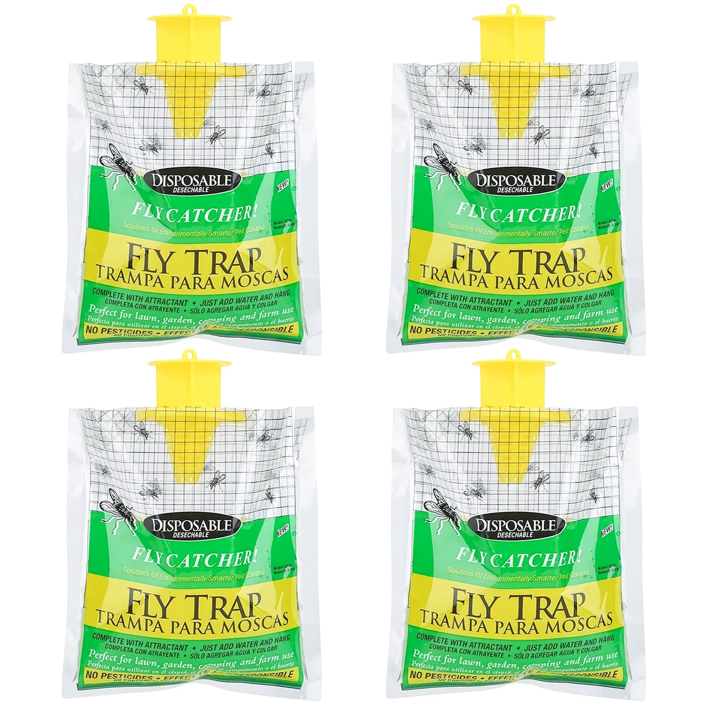 Outdoor Fly Traps Bag, Natural Pre baited Disposable Fly Catchers 4 pack