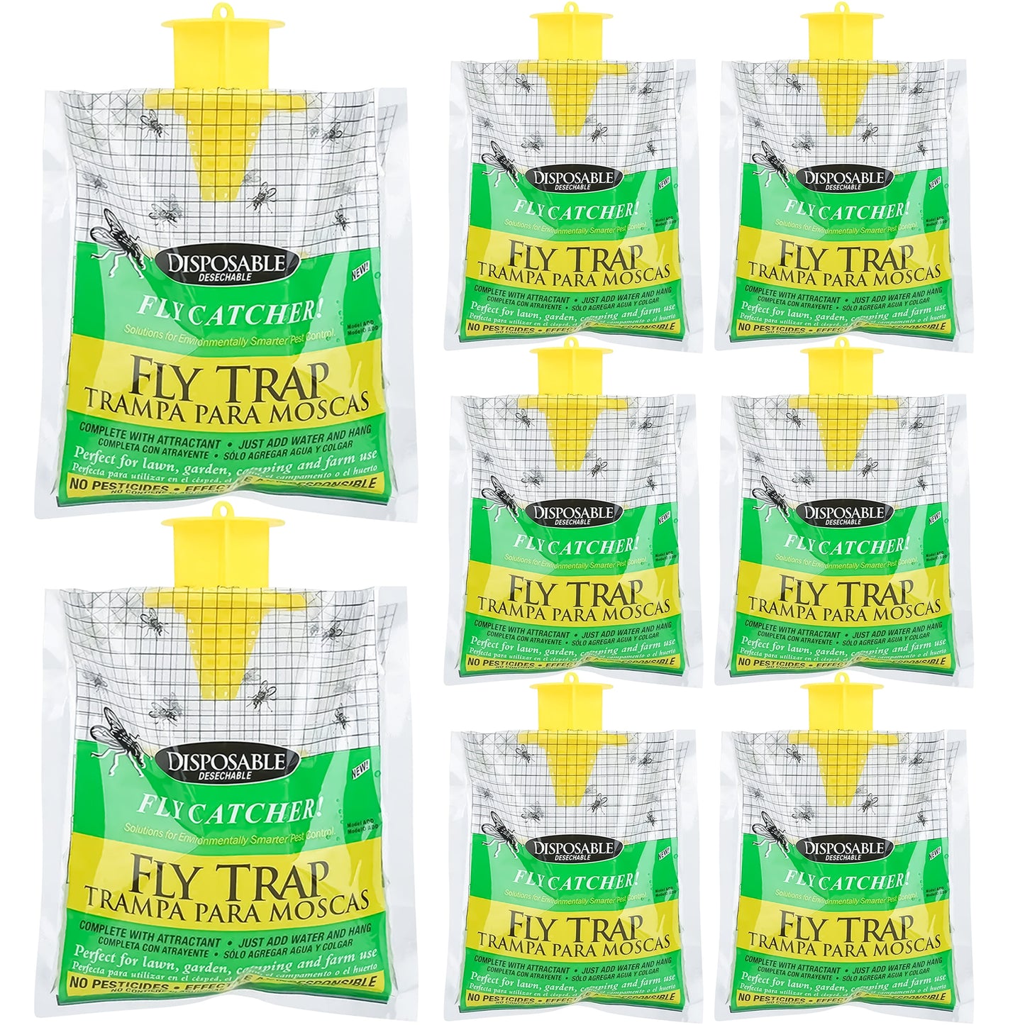 Outdoor Fly Traps Bag, Natural Pre baited Disposable Fly Catchers 8 pack