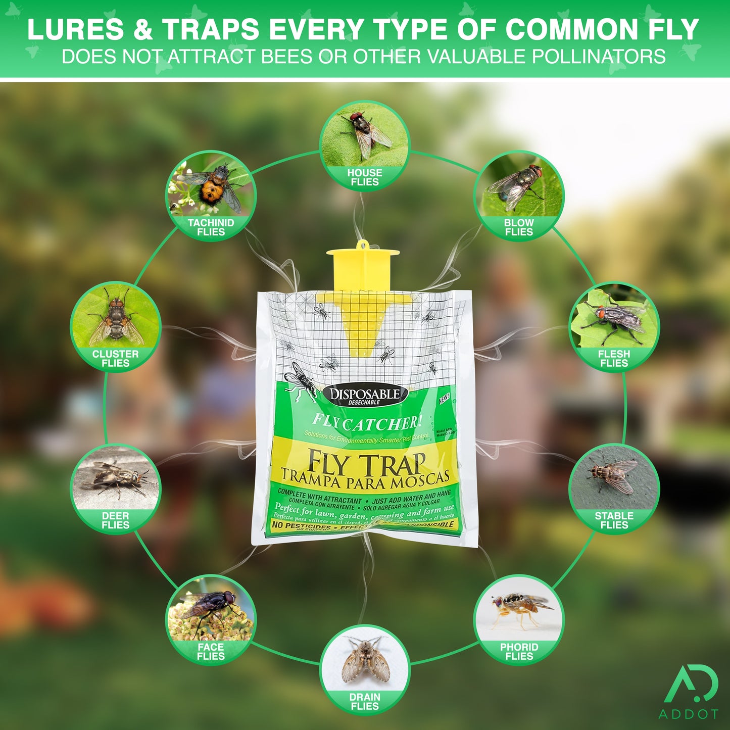 Outdoor Fly Traps Bag, Natural Pre baited Disposable Fly Catchers 12 pack