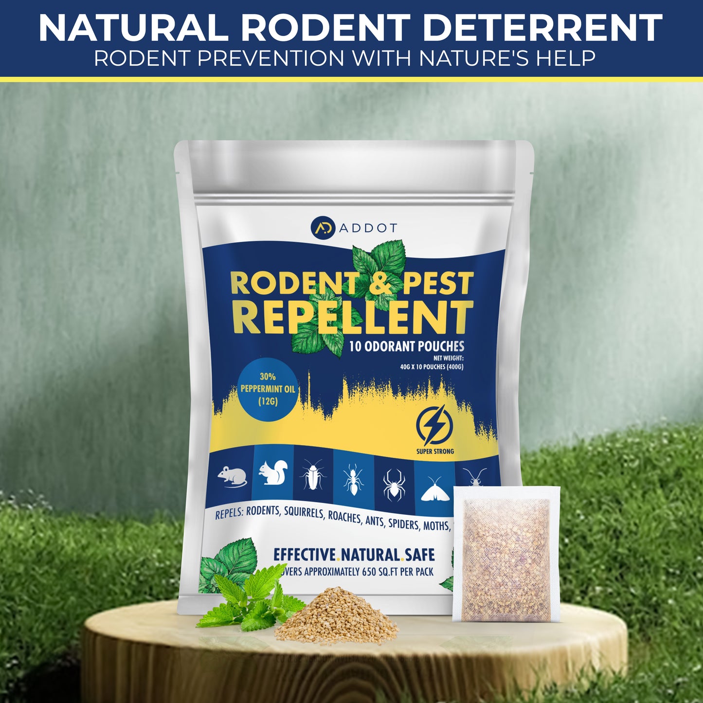 Rodent Mouse Repellent Indoor - Powerful Pest Repeller for Mice, Squirrels, Bats, and More - 10 Pack, 40g