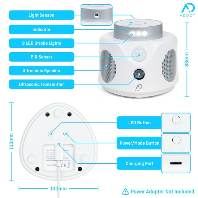 Ultrasonic Auto Detect PIR & Flash Light Rodent Mouse Repellent Indoor